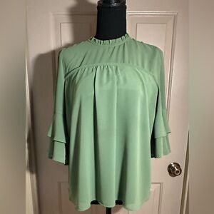 Monteau  Green Ruffle Sleeve Women's Top